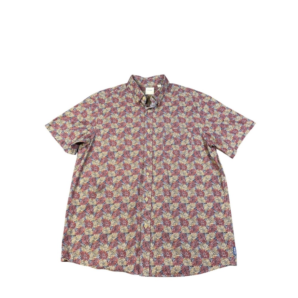 ROWM Men s Short Sleeve L Jungle theme button down collar